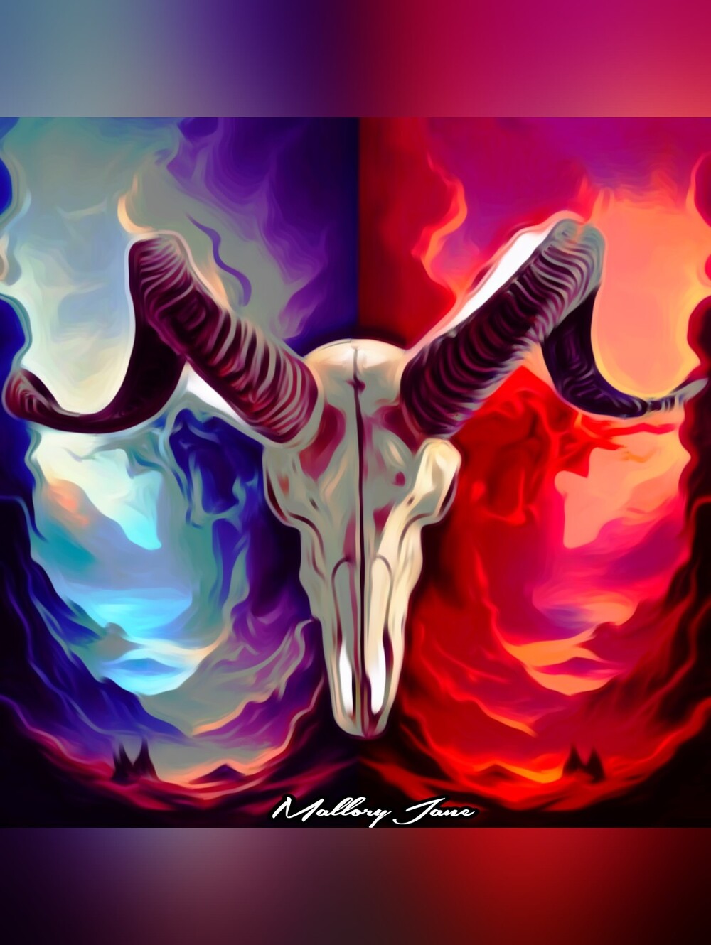 "Time is a Mirror" Celestial Ram Skull Cosmic Surreal 18x18" Canvas/Frame Option